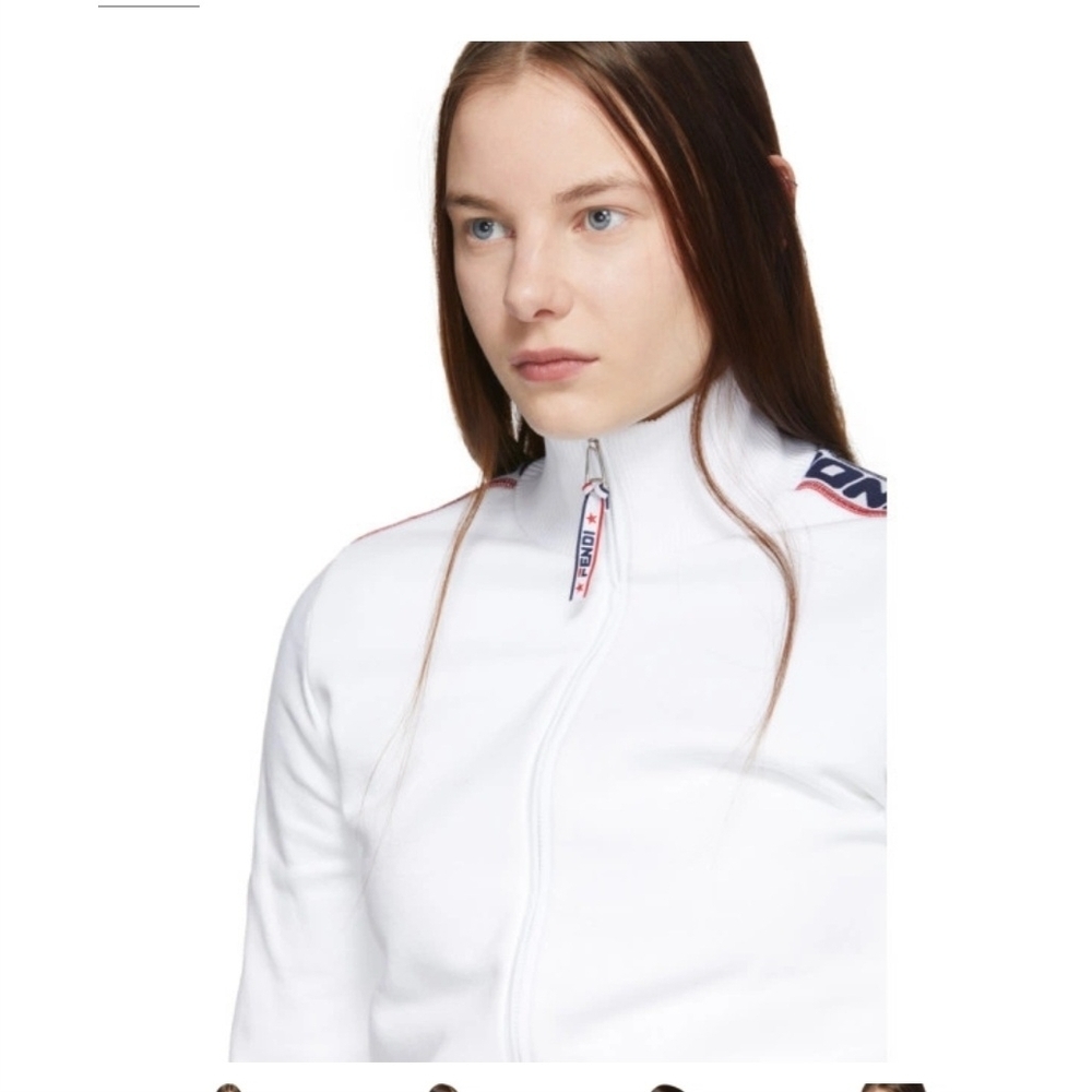 Fendi White Zip-Up Jacket with Logo Sleeves - Picture 2 of 16